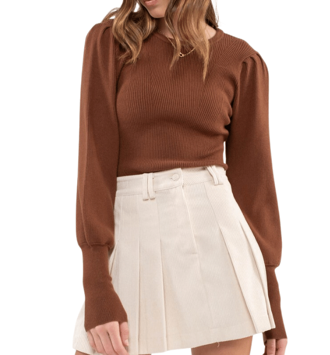 Countess Ribbed Balloon Sleeve Sweater