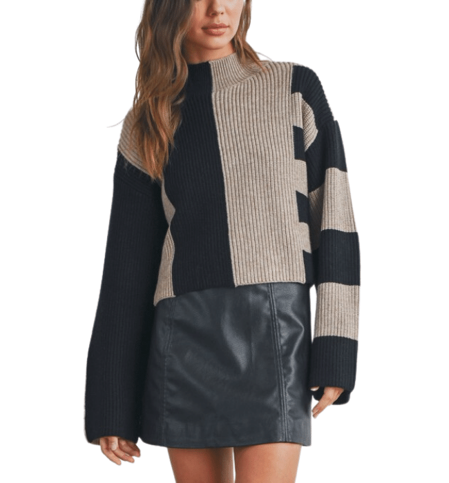 Raya Mock Neck Color Block Sweater
