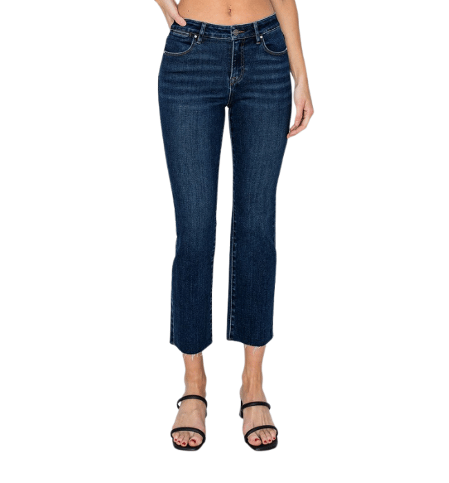 Stacy Mid Rise Raw Edge Hem Straight Jeans