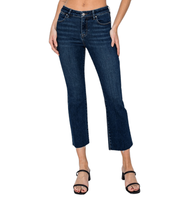 Stacy Mid Rise Raw Edge Hem Straight Jeans