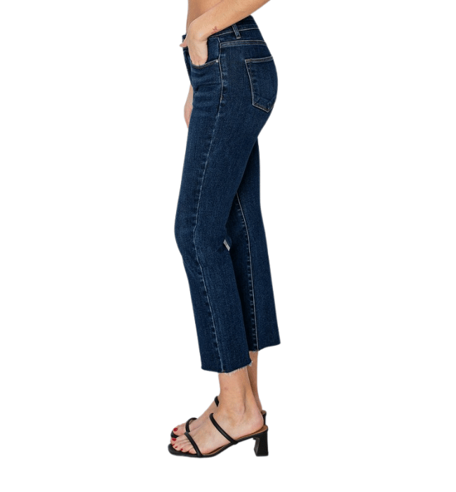 Stacy Mid Rise Raw Edge Hem Straight Jeans