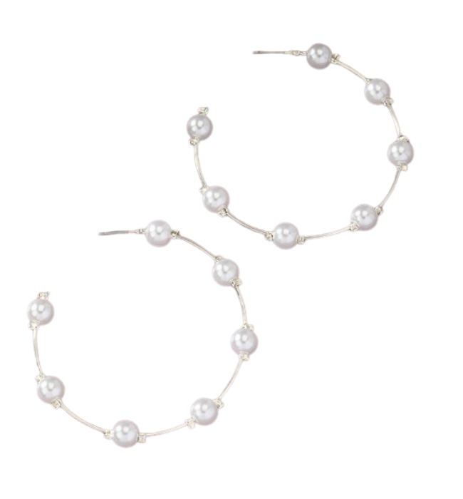 Skinny Pearl Wire Hoop Earrings