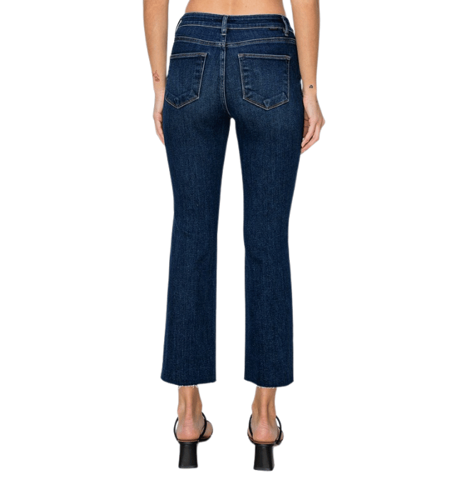 Stacy Mid Rise Raw Edge Hem Straight Jeans