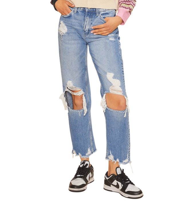 Annie High Rise Cropped Distressed Denim