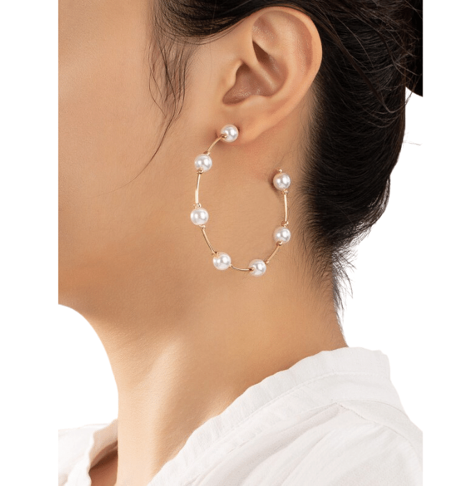 Skinny Pearl Wire Hoop Earrings