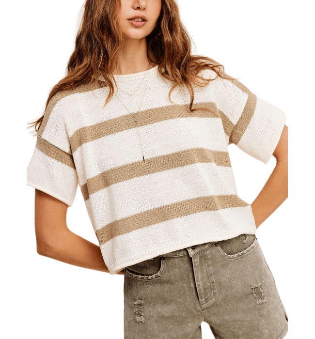 Kenzie Striped Short Sleeve Sweater