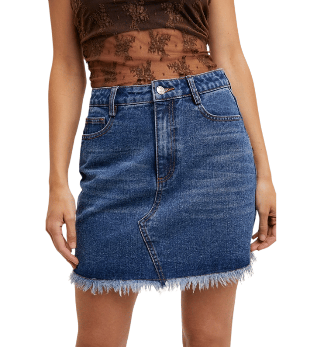Helena High Waist Raw Hem Denim Skirt
