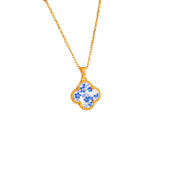18K Stainless Steel Blue Ceramic Porcelain Necklace
