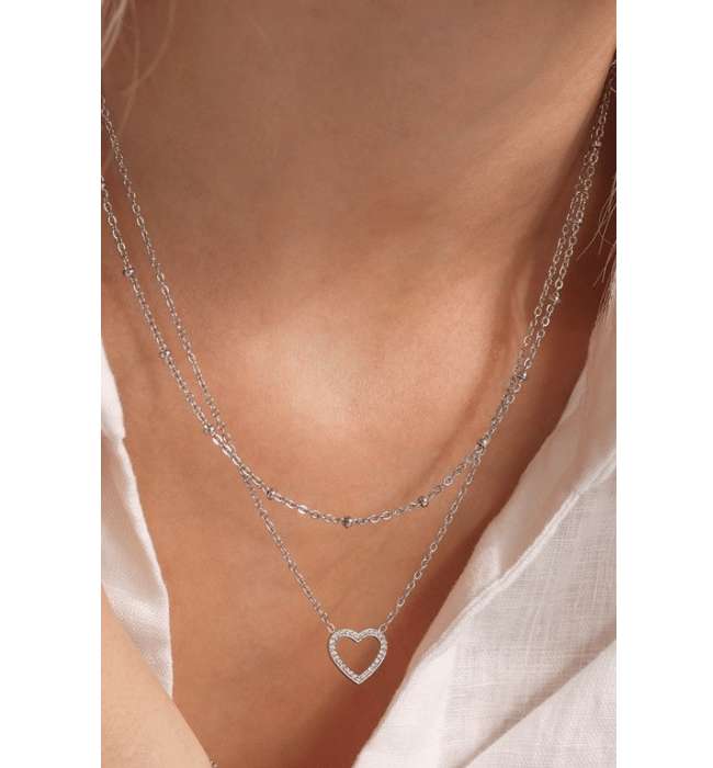 18K Stainless Steel Waterproof Tarnish-Free Multi-Layer Rhinestone Heart Charm Necklace