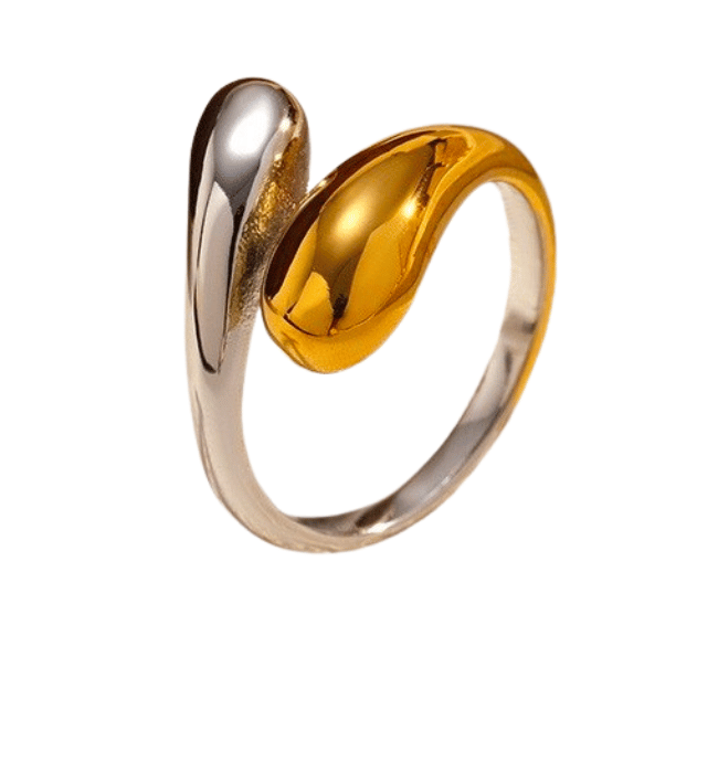 18K Stainless Steel Adjustable Abstract Two-Tone Ring