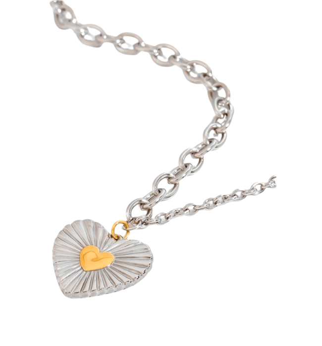 Gold Dipped Heart Duo Chain Necklace
