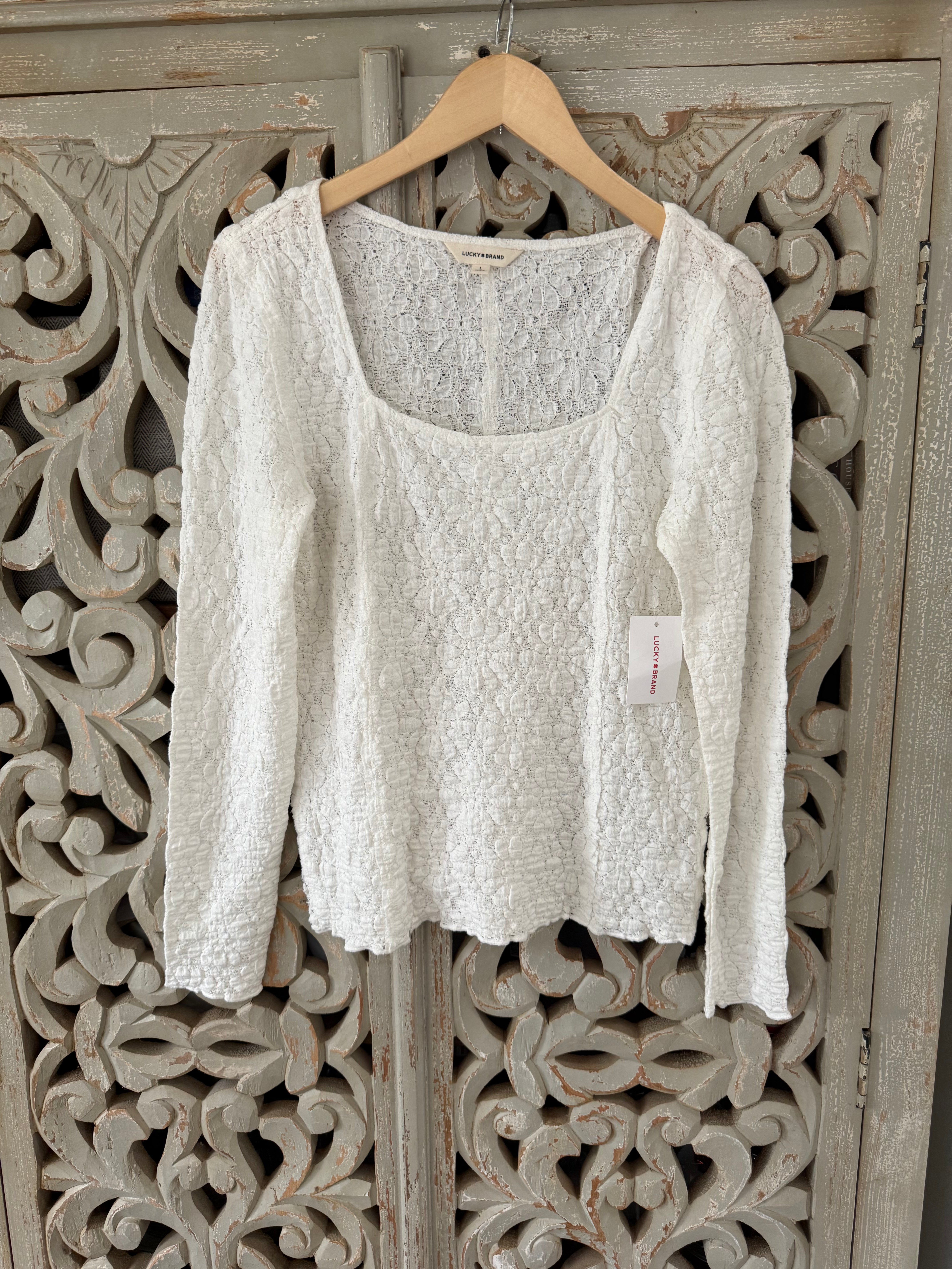 Lucky Brand White Lace Top Size L (RESTYLE)