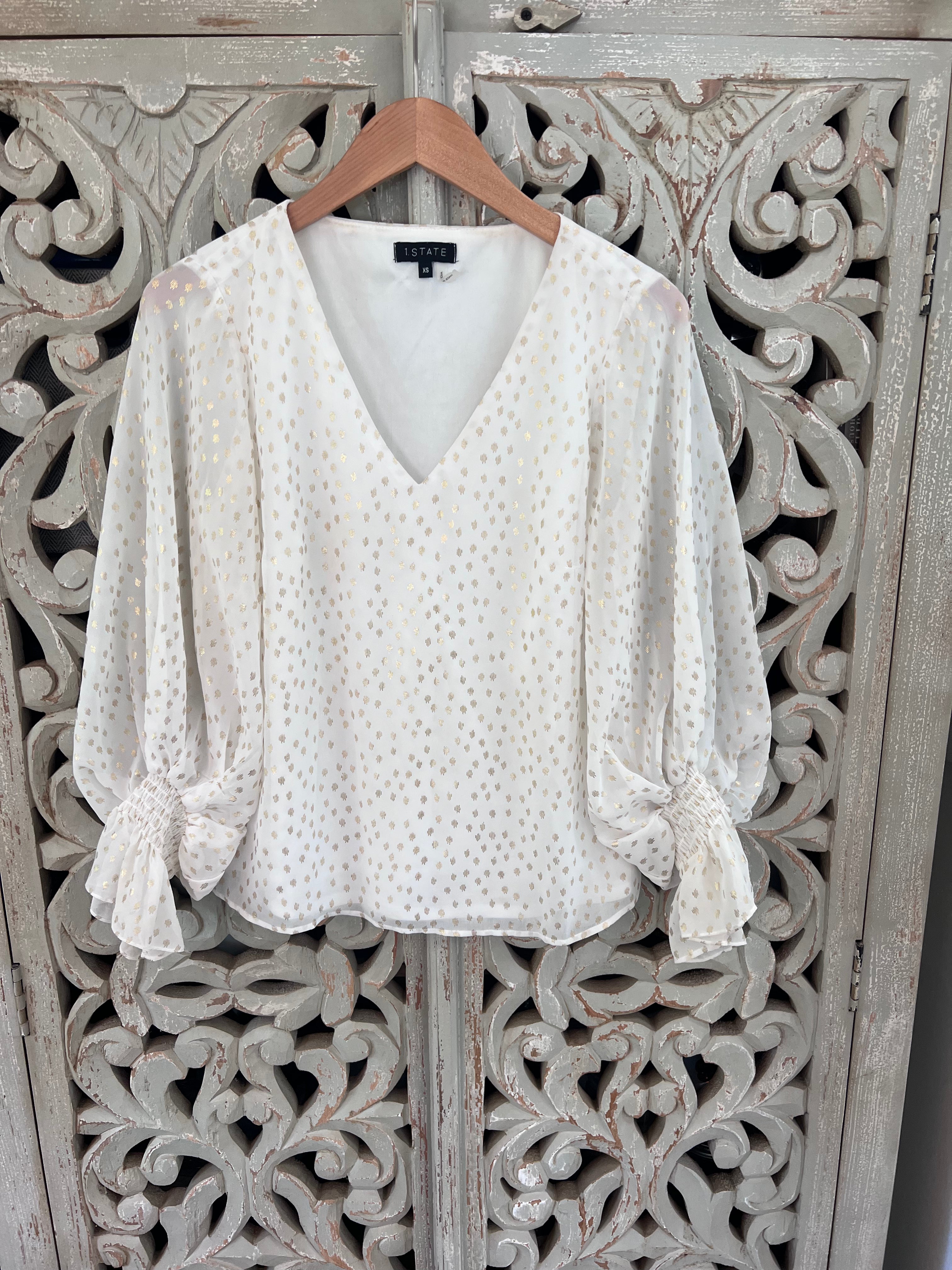 White Blouse with Gold Speckles Size XS (RESTYLE)