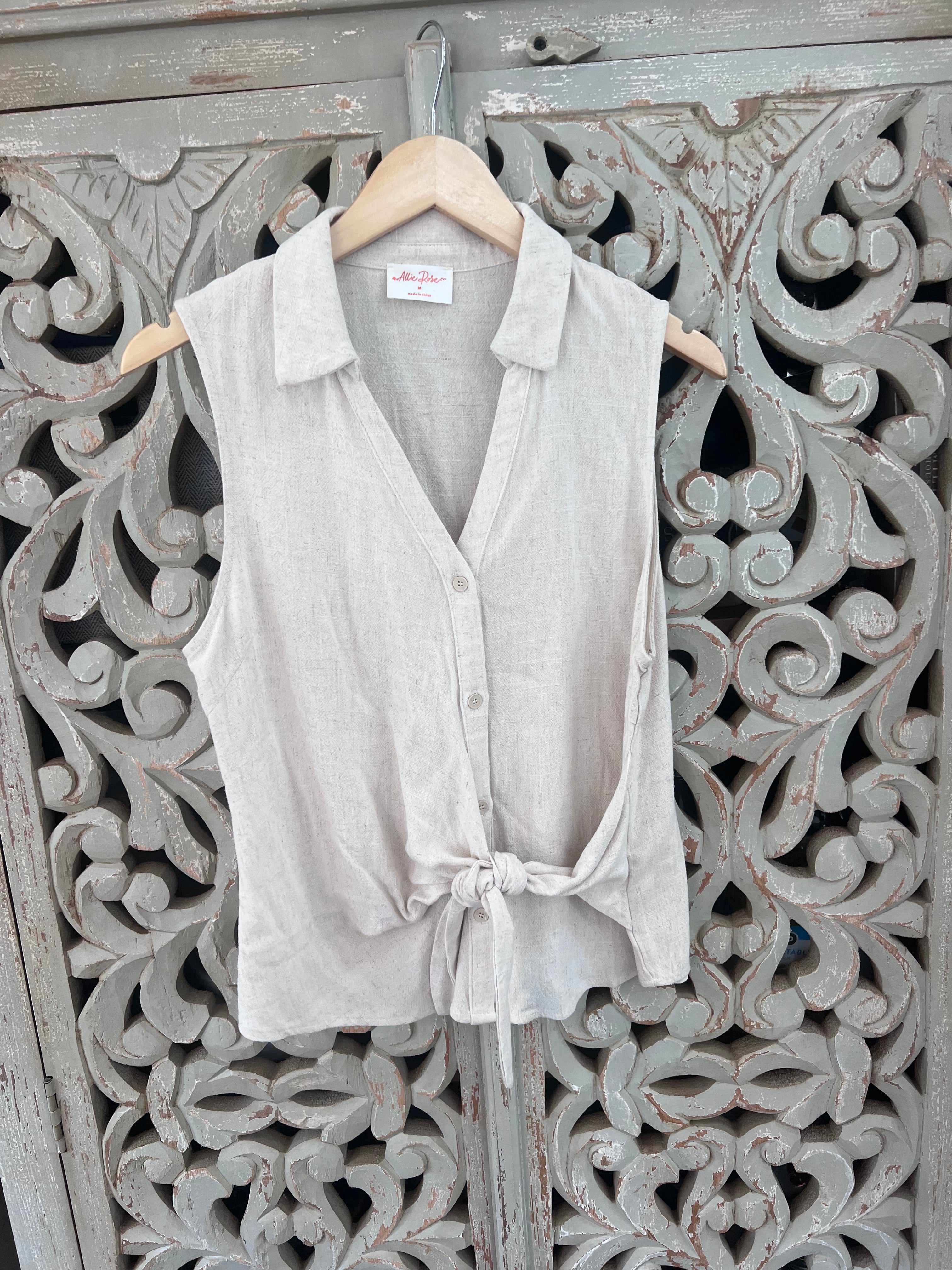 Tie Front Linen Tank Size M (RESTYLE)