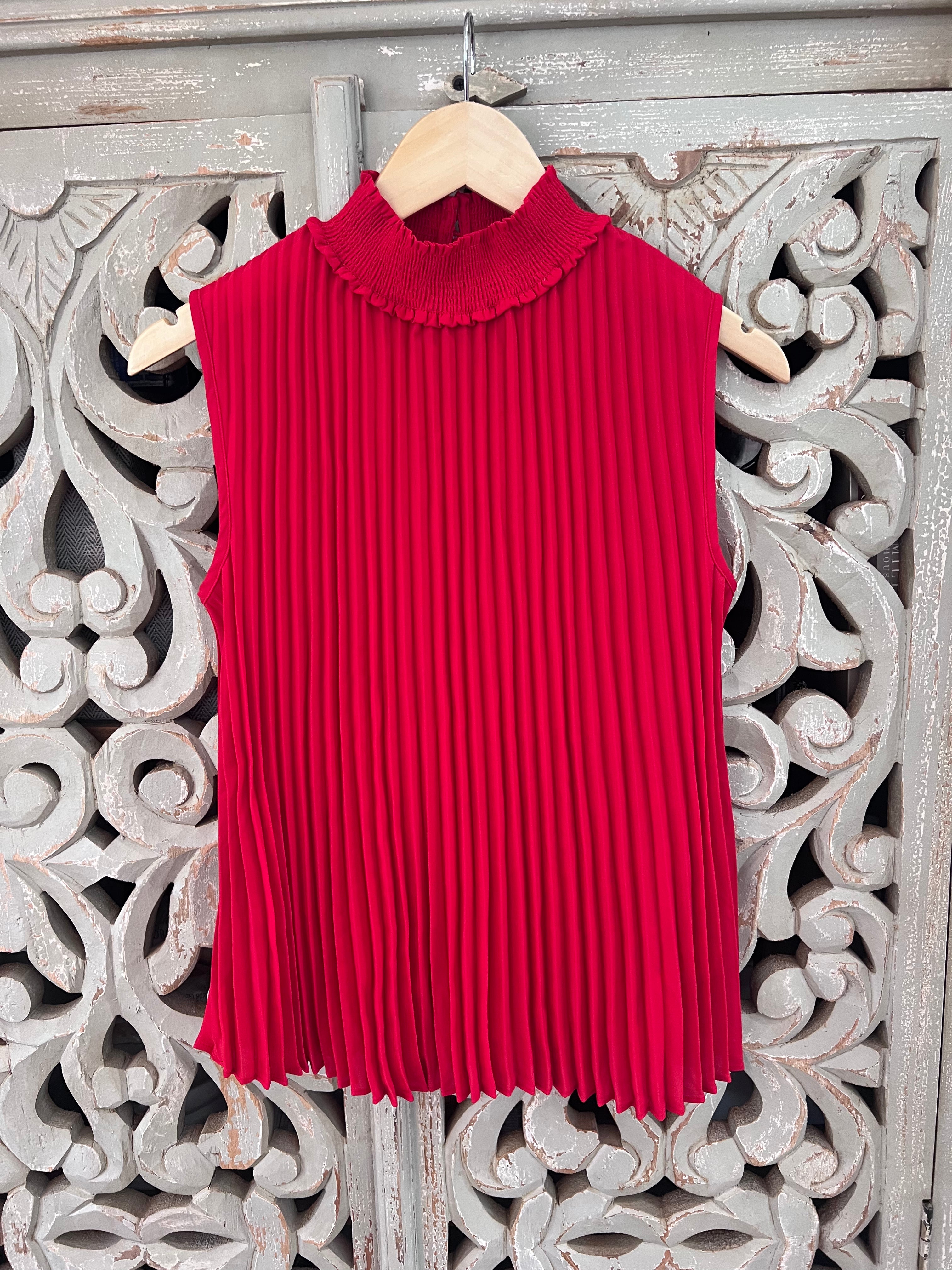 Red Pleated Blouse Size XS (RESTYLE)