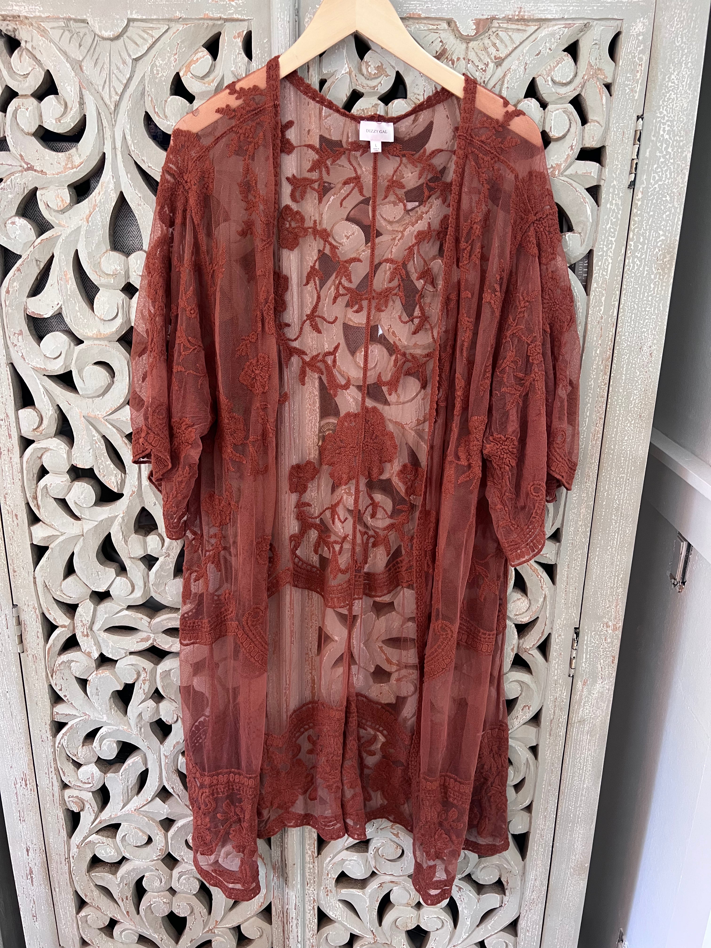 Brownish Lace Kimono/Cardi Size L (RESTYLE)