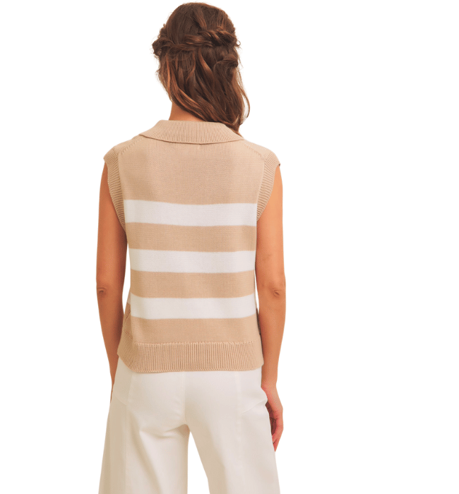 Stripe Polo Collared Sweater Top