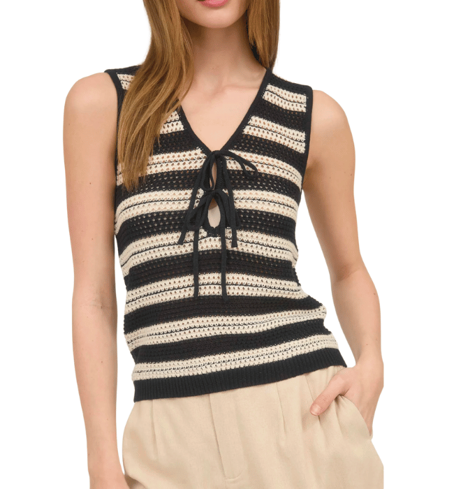Blake Striped Tie Front Top