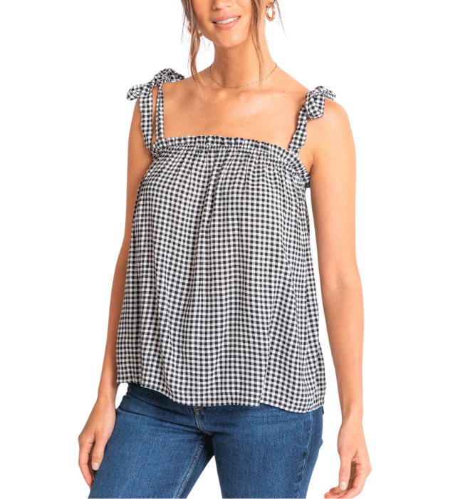 Gingham Tie Shoulder Tank