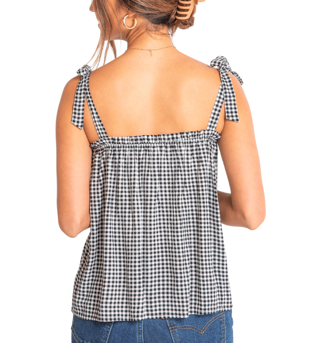 Gingham Tie Shoulder Tank