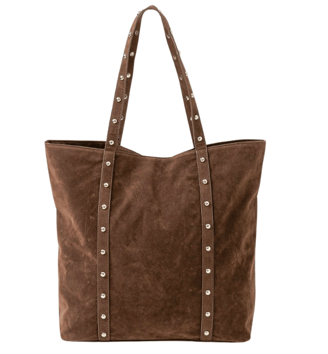 Suede Studded Tote Bag