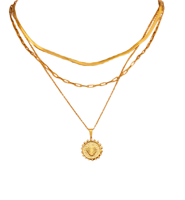 18K Stainless Steel Cross and Lock Charm Necklace