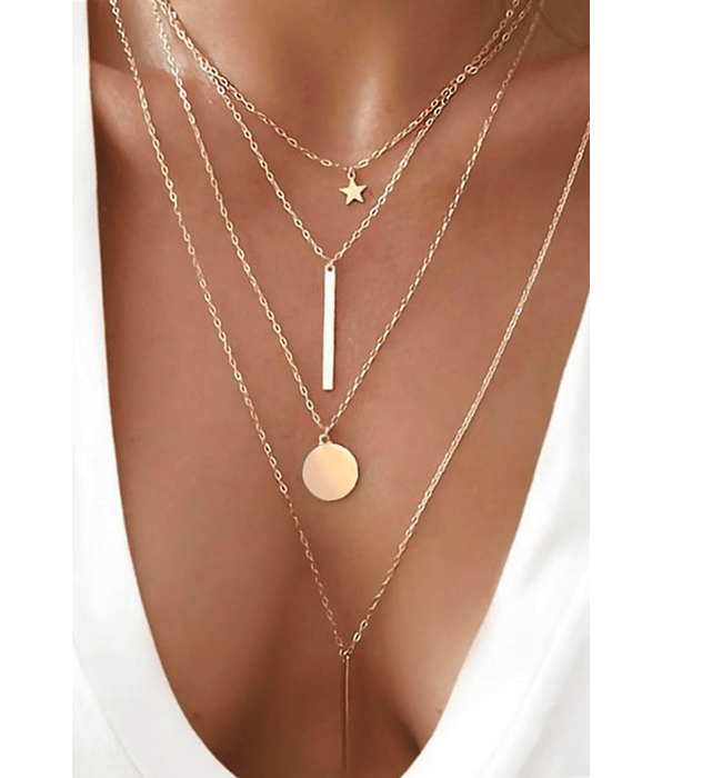 18K Gold Dipped Stainless Steel Layered Chain Necklace