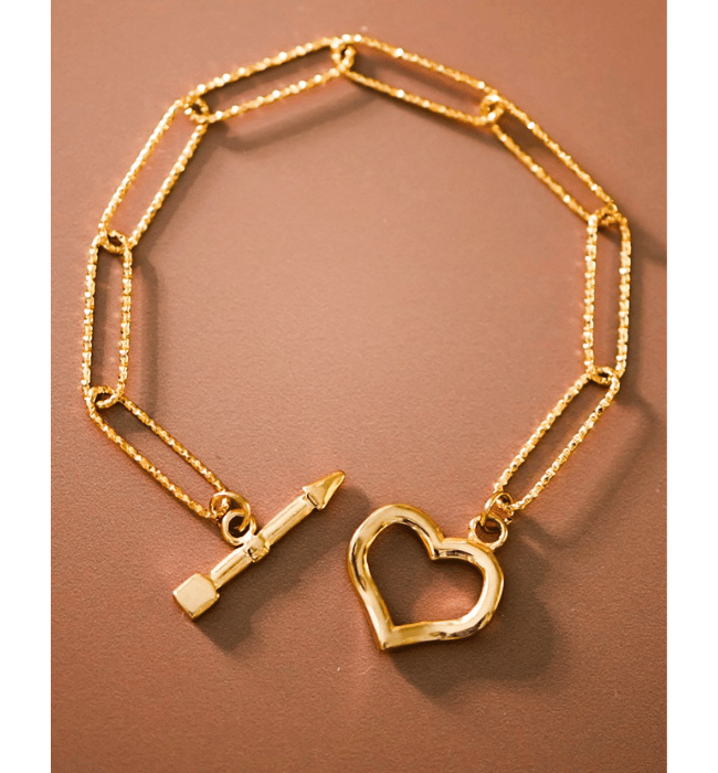 18K heart gold plated stainless steel chain link bracelet