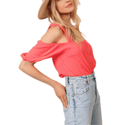 Coral Open Shoulder Top - Hudson Square Boutique LLC