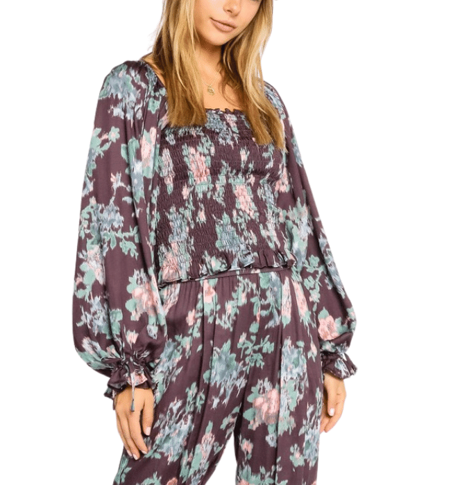 Britney Floral Smocked Top - Hudson Square Boutique LLC