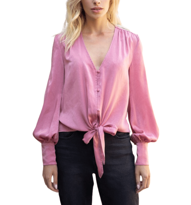 Satin Tie Front Pink Top - Hudson Square Boutique LLC