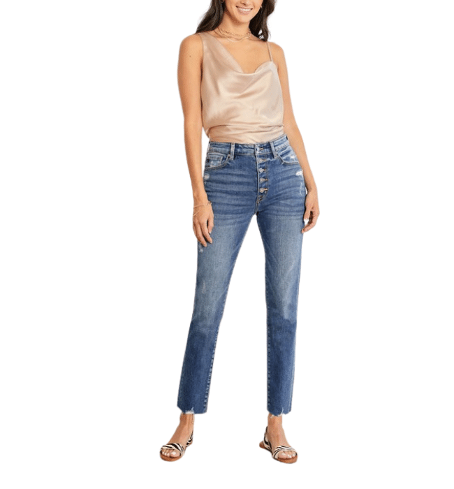 Button Front Straight Leg - Hudson Square Boutique LLC