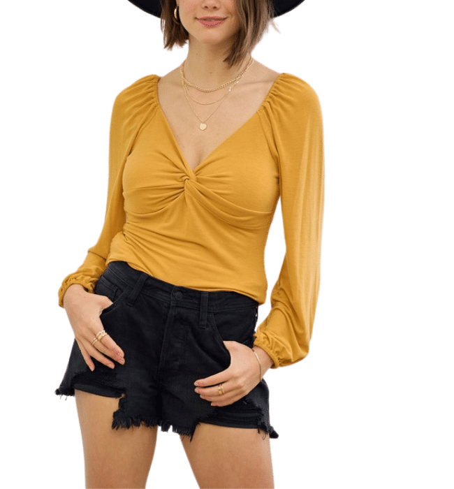 Front Twist Smocked Back Long Sleeve Top - Hudson Square Boutique LLC