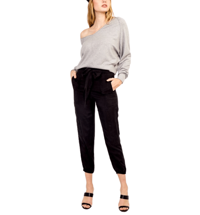 Sara High Waisted Belted Black Pants - Hudson Square Boutique LLC