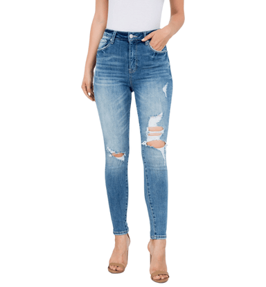 Medium High Rise Distressed Skinny Jeans - Hudson Square Boutique LLC