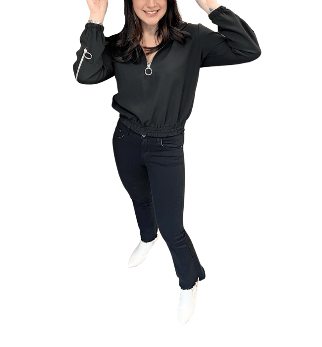 Amber Black Zipper Hoodie - Hudson Square Boutique LLC