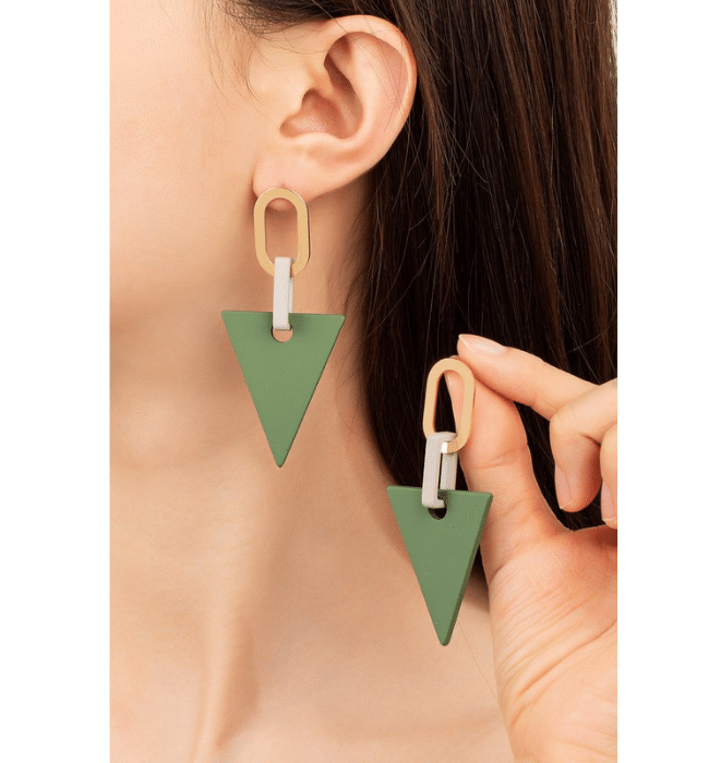 Olive Oval and Triangle Earrings