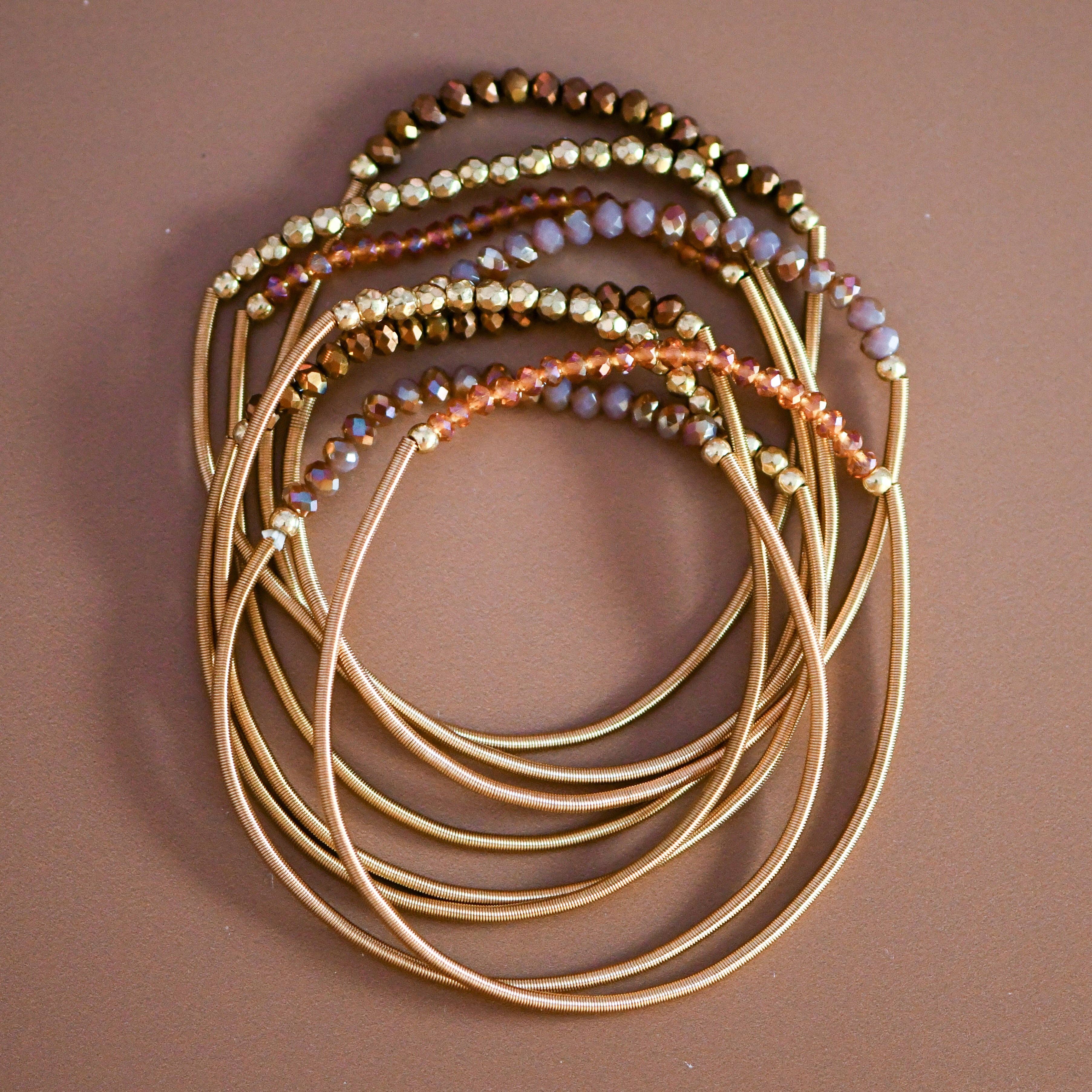 Boho Layered Spring Coil Guitar String Bracelet Set