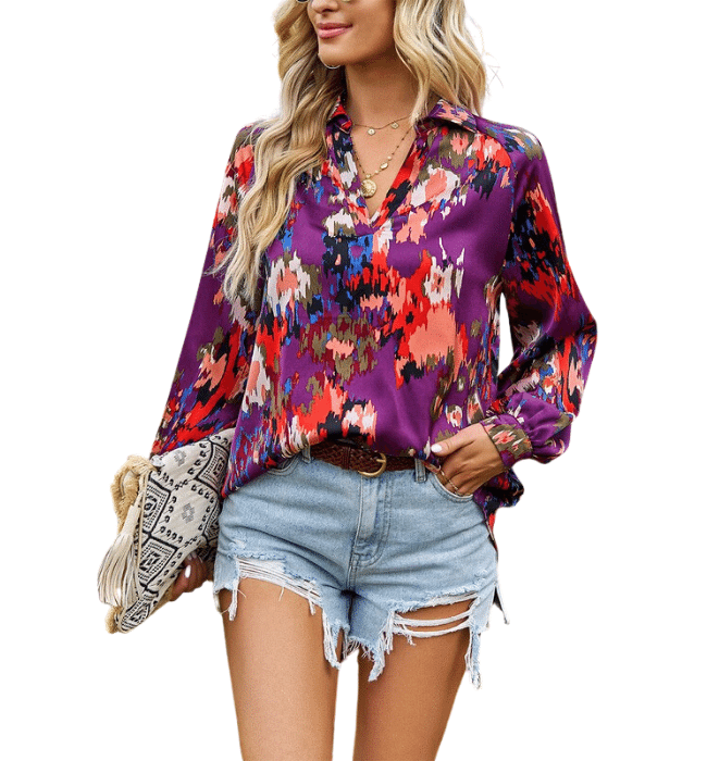 Kate Abstract Print Collared Blouse