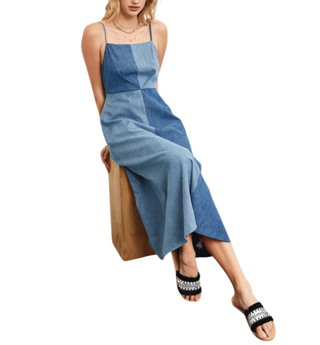 Jordyn Patchwork Maxi Denim Dress