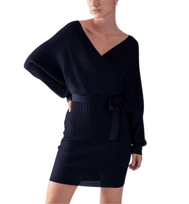 Hera Belted Wrap Sweater Dress