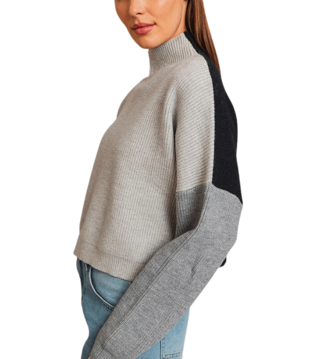 Cady Mock Neck Colorblock Sweater