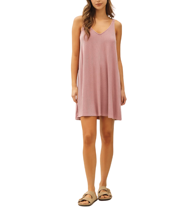 Rochelle Ribbed Knit V Neck Dress