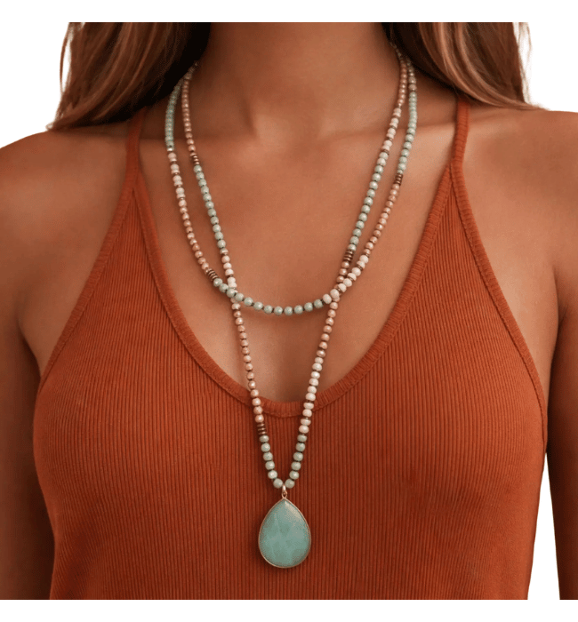 Boho Bead Wrap Pendant Necklace