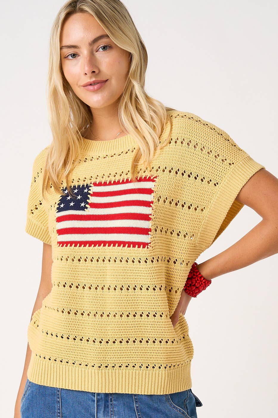 Butter Yellow USA Flag Top