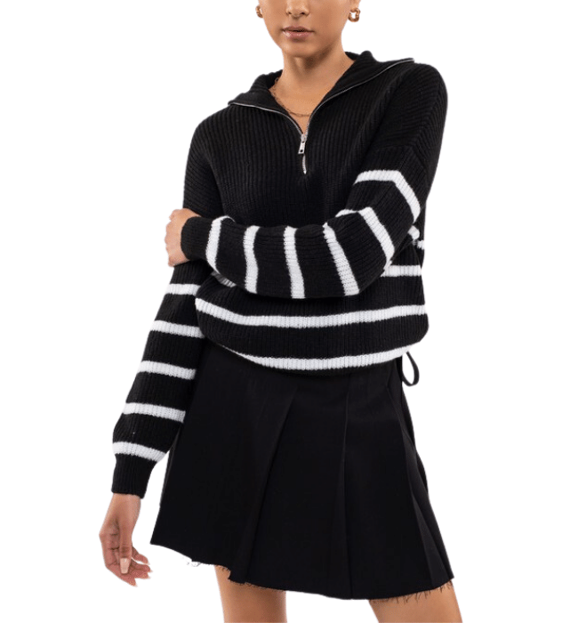 Renata Striped Half Zip Sweater