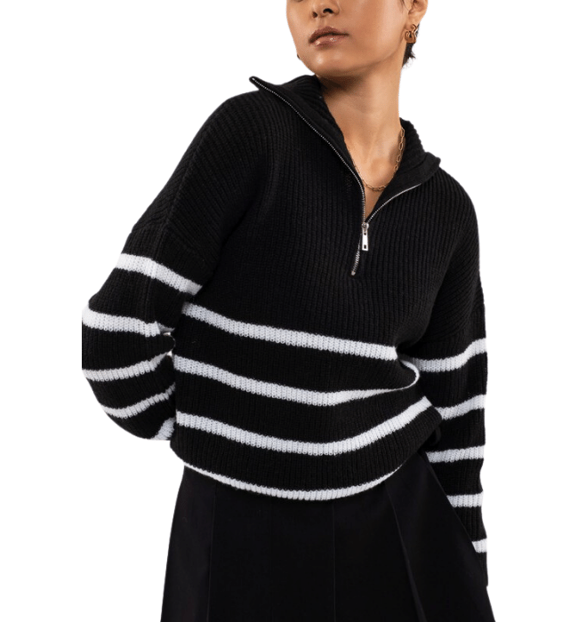 Renata Striped Half Zip Sweater