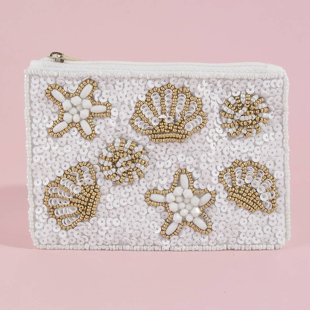 Sequin Embroidered Marine Beaded Coin Pouch