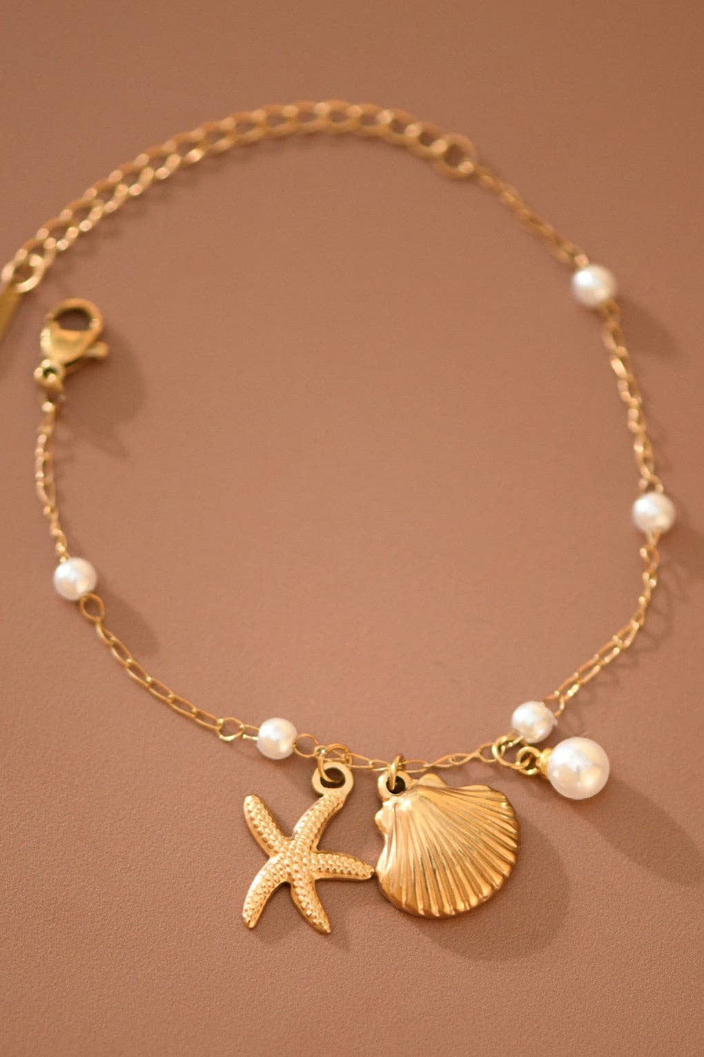 18K Gold Plated Stainless Steel Seashell Charm Bracelet
