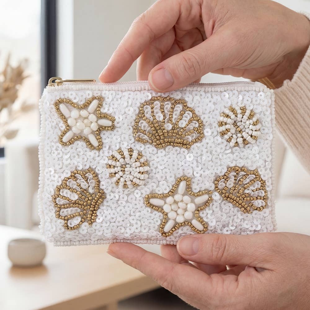 Sequin Embroidered Marine Beaded Coin Pouch
